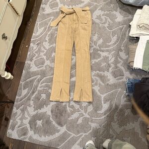 Pam & Gela Beige Corduroy Trousers with Tie Belt